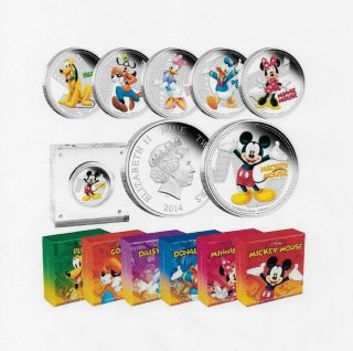 2014 $2 Disney Mickey & Friends 1oz Silver Proof Six Coin Set - With Ogp & Coas