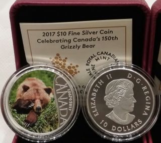 2017 Grizzly Bear $10 1/2oz Pure Silver Proof Coin Celebrating Canada 