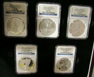 2011 P W S 25th Anniversary Silver Eagle 5 Coin Set Ngc Pf70 Ms70 Early Releases