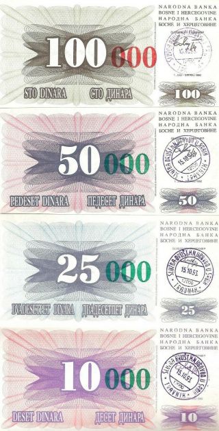 Bosnia & Herzegovina Set: 10.  000 - 100.  000 Dinara 1993 P:53 - P:56 Unc