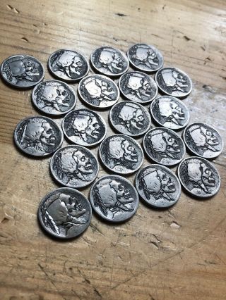 Twenty Bulk Hobo Nickel Coin Art Real Hand Carved Unsigned Skull