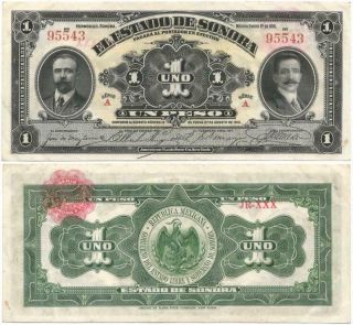 1915 Hermosillo El Estado De Sonora,  Mexico " Uno Peso " Note Revolutionary Issue