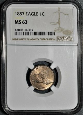 1857 1c Flying Eagle Cent,  Certified By Ngc Ms63,  Ef1