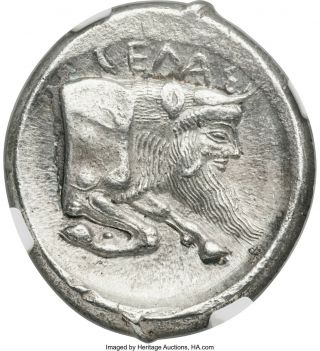 Sicily Gela Ar Didrachm Ngc Au 3/5 4/5 Fine Style Very Scarce Coin