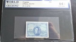 Cyprus 3 Piastres 1944 P 28a British King George Kgvi Choice Unc Top Ww2 Wwii