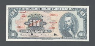 Brazil 5000 Cruzeiros Nd (1963 - 64) P174cs Specimen Uncirculated