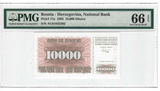 P - 17a 1993 10,  000 Dinara,  Bosnia - Herzegovina National Bank,  Pmg 66epq Gem,