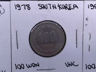 1959 - 1992 South Korea 100 Hwan coin,  5 X Coin (s) 1959,  1975 (2 types) 78,  92 5