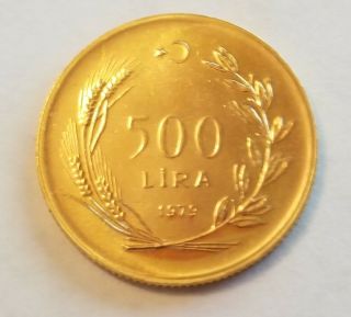 GOLD Turkey 500 Lira 1979.  Bride’s Head ¼ oz.  Rare Proof Only 2