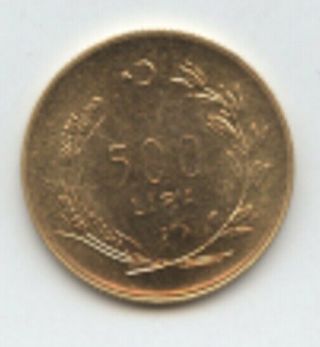 GOLD Turkey 500 Lira 1979.  Bride’s Head ¼ oz.  Rare Proof Only 4
