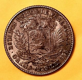 1929 Venezuela 1 Bolivar - World Silver Coin