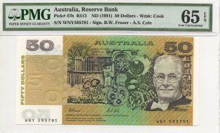 Australia Nd (1991) $50 Fifty Dollar Note,  P47h,  R513,  Pmg Gem Unc 65 Epq