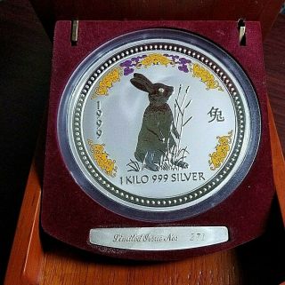 1999 Lunar Year Of The Rabbit $30 1 Kg/kilo Silver Coin With Diamond Eye 271