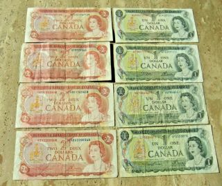 8 Bank Of Canada 2 Dollar Notes - 1973 And 1974