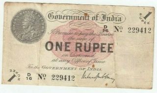 India 1 One Rupee 1917 Enclosed Star Prefix D Signed M.  M.  S.  Gubbay Banknote