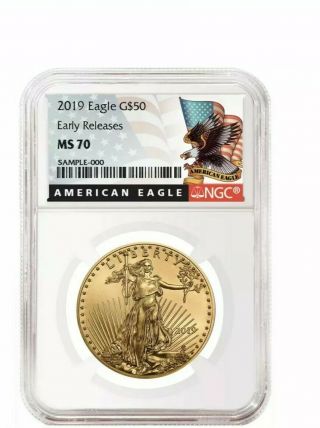 2019 $50 American Gold Eagle 1 Oz.  Ngc Ms70 Black Er Label
