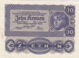 10 Kronen Almost Extra Fine Banknote From Austria 1922 Pick - 75