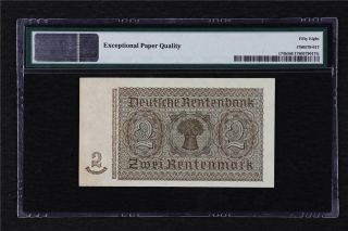 1937 Germany Reichsbanknote 2 Rentenbank Pick 174b PMG 58 EPQ Choice UNC 2