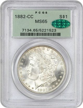 1882 - Cc $1 Pcgs/cac Ms65 (ogh) Old Green Label Holder - Morgan Silver Dollar