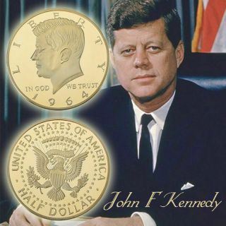 Gold Plated Us President John F Kennedy 1964 Commemorative Coin Usa Seller (a1)