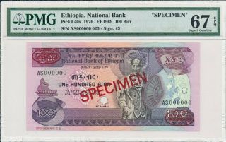 National Bank Ethiopia 100 Birr 1976 Specimen Prefix A Pmg 67epq