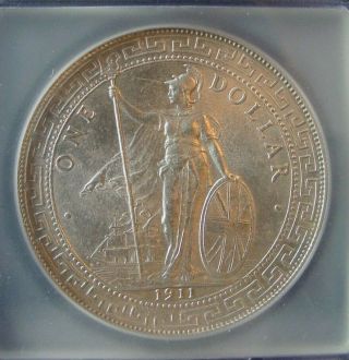 1911 - B Trade Dollar Great Britain Icg Ms64 Km T5