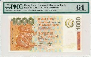 Standard Chartered Bank Hong Kong $1000 2003 Prefix Aa Pmg 64