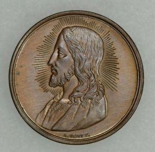 French Medal Jesus Christ " Let The Children Come To Me " Religous A.  Bovy F.  Unc