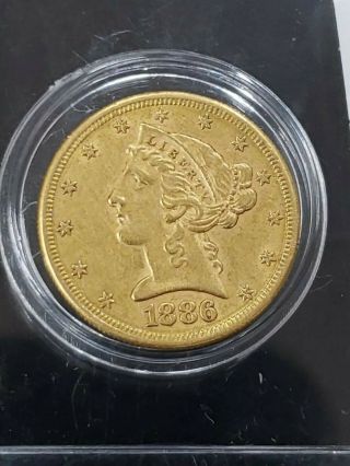 1886 - S Liberty Head $5.  00 Gold Half Eagle - Us Gold Coin - Gem Ms 64 Must Have