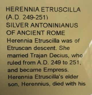 249 - 251 AD Roman Empire Herennia Etruscilla Silver Antoninianus Littleton Coin 3