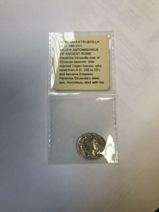 249 - 251 AD Roman Empire Herennia Etruscilla Silver Antoninianus Littleton Coin 5