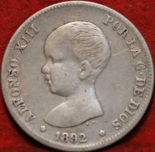 1892 Spain 2 Pesetas Silver Foreign Coin