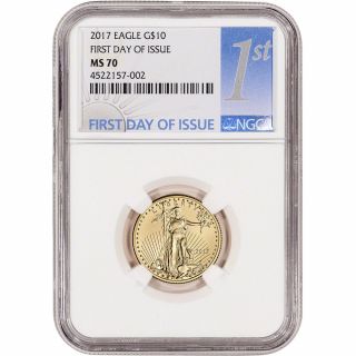 2017 American Gold Eagle (1/4 Oz) $10 - Ngc Ms70 - First Day Of Issue 1st Label