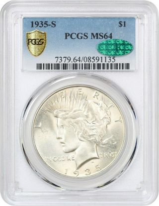 1935 - S $1 Pcgs/cac Ms64 - Peace Silver Dollar - Pretty S -