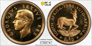 P18 South Africa 1952 Gold £1/2 Pcgs Proof - 66 Cameo Top Pop:1/0