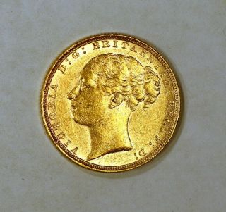 1885 Great Britain Gold Sovereign Queen Victoria Young Head W/st George & Dragon