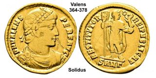 Valens Solidus (364 - 378) Roman Imperial Gold Coins.