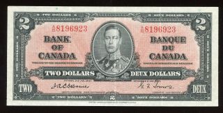 1937 Bank Of Canada $2 Note - Bc - 22a S/n A/b8196923