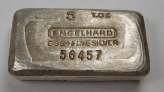 Engelhard.  999 Fine Silver 5 Ozt Poured Bar - 56457