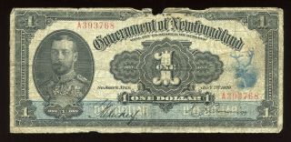 1920 Government Of Newfoundland $1 Large Size Banknote - Summer