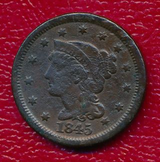 1845 Braided Hair Large Cent Nicely Circulated Copper Coin