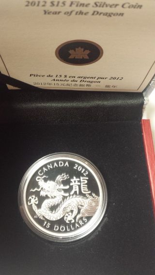 Canada 2012 $15 Lunar Round Year Of Dragon Proof Silver Coin With Box Sleeve