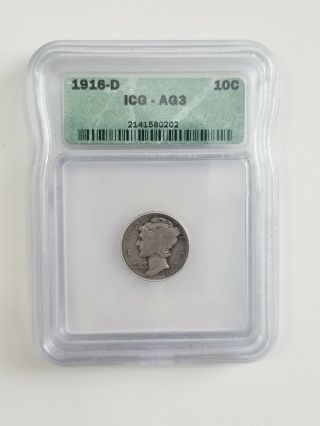 1916 - D 10c Mercury Dime Icg - Ag3 Key Date Us Silver Coin
