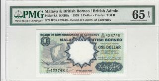 Ta0011 1959 Malaya & British Borneo 1 Dollar Pick 8a Pmg 65 Epq Gem Unc