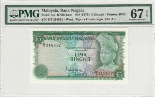 Ta0010 Nd1976 Malaysia Bank Negara 5 Ringgit Pick 14a Pmg 67 Epq Gem Unc