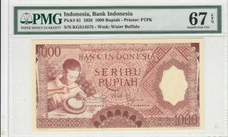 Ta0007 1958 Indonesia Bank Indonesia 1000 Rupiah Pick 61 Pmg 67 Epq Gem Unc