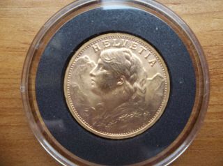 1947 Swiss Gold 20 Francs Coin - Helvetia (vreneli) Gold Bullion Round