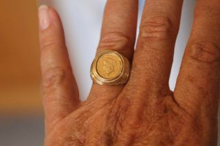22k $1 - One Dollar U.  S.  Liberty Head 1853 Size 7 Coin Ring
