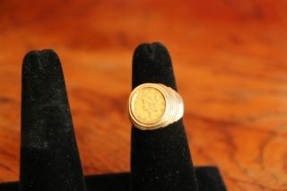 22K $1 - ONE DOLLAR U.  S.  LIBERTY HEAD 1853 SIZE 7 COIN RING 2