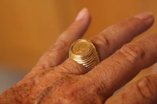 22K $1 - ONE DOLLAR U.  S.  LIBERTY HEAD 1853 SIZE 7 COIN RING 4